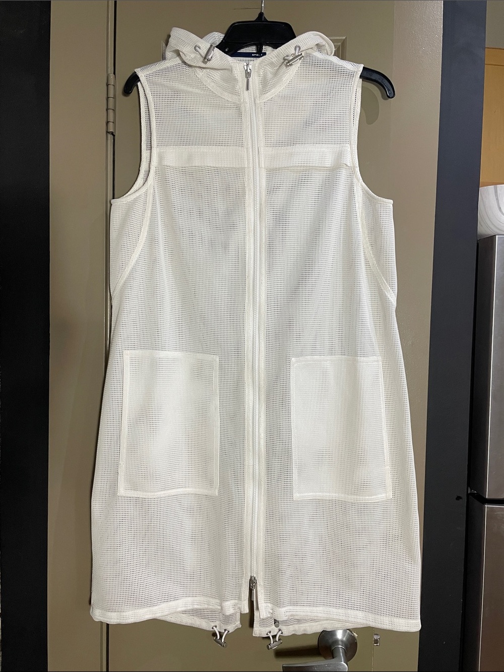 Elie Tahari White Hooded Mesh Zip-Front Vest
